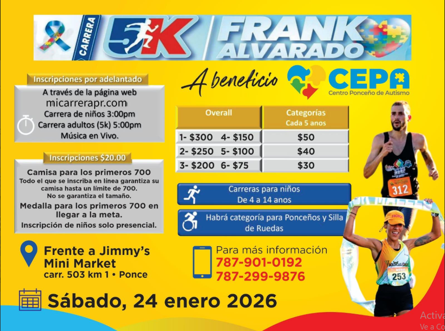 CARRERA 5K FRANK ALVARADO- A beneficio de CEPA – Centro Ponceño de Autismo